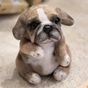 JIAJCHUF Realistic English Bulldog Plush Toy - A Soft And Fluffy Fabric Dog with Expressive Eyes And Ears, Available in Brown, White, Black, Mixed, Red, And Yellow, an Adorable Gift for Adults