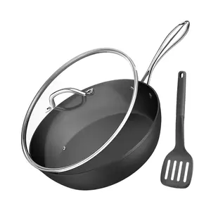 COOKER KING 20cm Deep Frying Pan Wok Compatible with Induction and Gas Stoves with Free Spatula