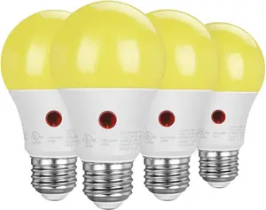 A19 Dusk to Dawn LED Outdoor Light Bulb, Yellow Bug Light Bulbs for Outside, 2000K Amber Glow, 9W Equivalent 60W, E26 Base, LED Amber Light Bulbs for Porch, Patio, Backyard, 4 Pack UL Listed