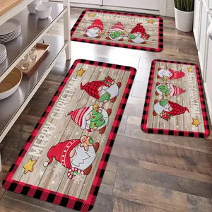 2/3pcs Christmas Kitchen Floor Mat, Retro Santa Claus, Christmas Tree Fleece Carpet Floor Mat, Merry Christmas Non slip Floor Mat, Suitable for Kitchen, Entrance Door, Bathroom, Sink, Living Room, Room Christmas Decoration Floor Mat, Decorative Rug Mat