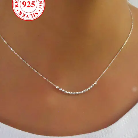 S925 Sterling Silver Beaded Necklace, Minimalist Necklaces, Elegant Necklace, Women's Clavicle Chain, Bridal Wedding Engagement Jewellery, Suitable for Daily Dating Wear, Birthday Gift