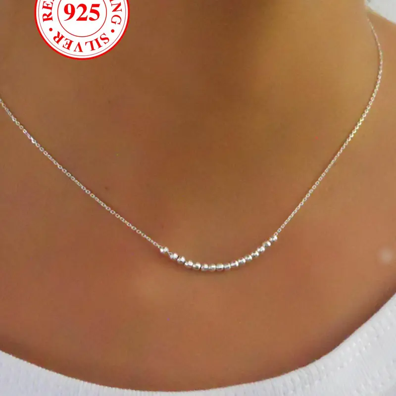 S925 Sterling Silver Beaded Necklace, Minimalist Necklaces, Elegant Necklace, Women's Clavicle Chain, Bridal Wedding Engagement Jewellery, Suitable for Daily Dating Wear, Birthday Gift