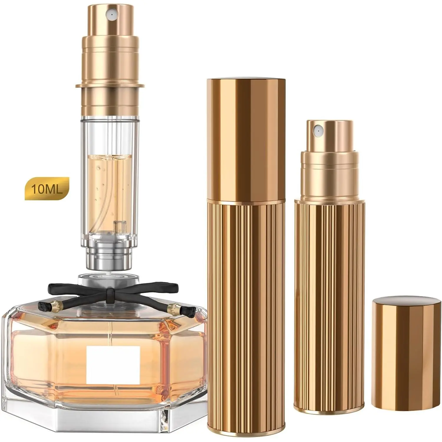 Portable Sprayer Pocket Size for Women Men Cruise Car Trip Gift 10ml Perfume Atomizer Travel Refillable,Bottom-Filling Fragrances Perfumes Bottle,Mini Cologne Dispenser  0.34oz (Gold)
