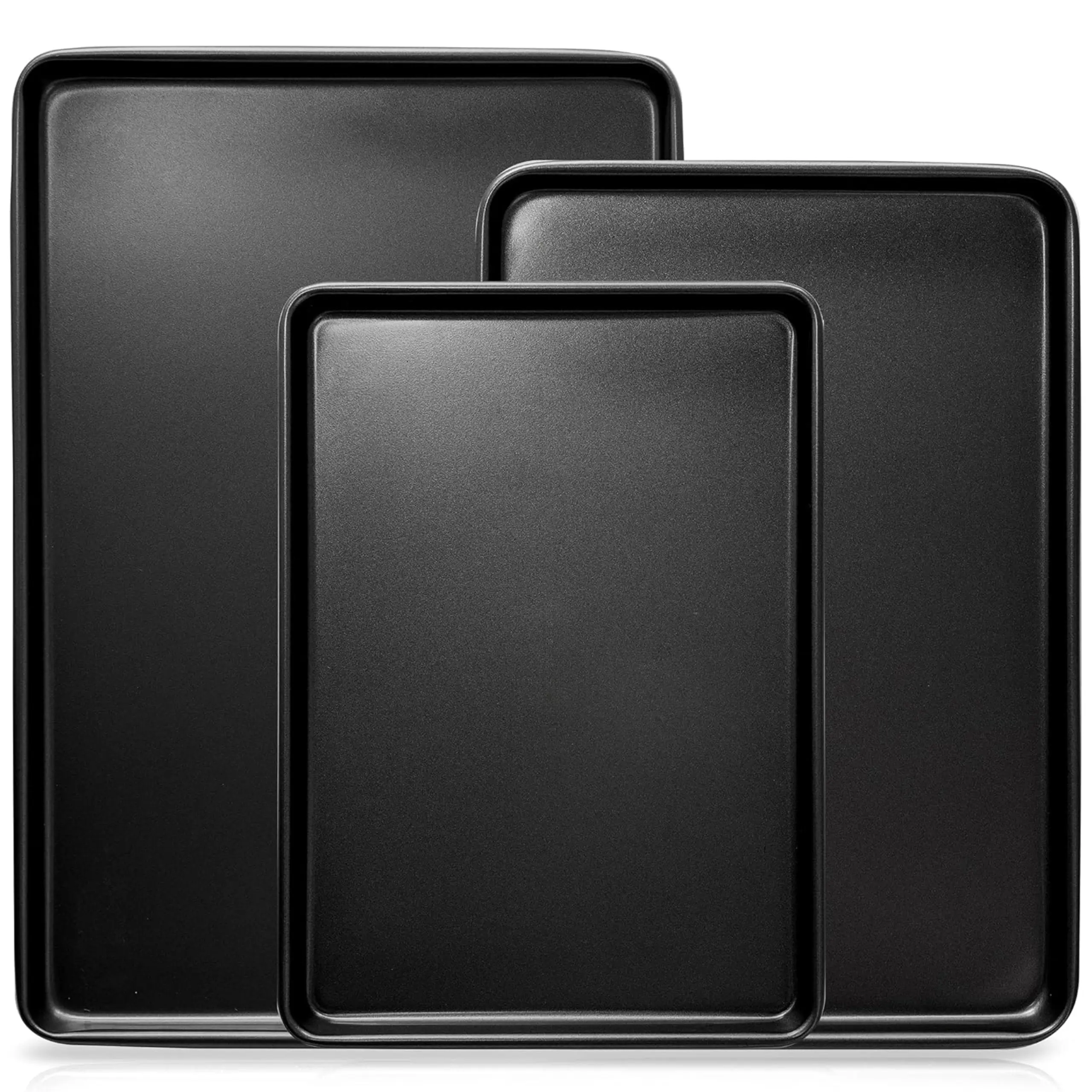 3-Piece Carbon Steel Kitchen Baking Sheets Set (Small/Medium/Large) - Heavy-Duty Nonstick Cookie Sheets, Reinforced Edges for Even Heating, Dishwasher Safe, Suitable for Commercial & Oven Use