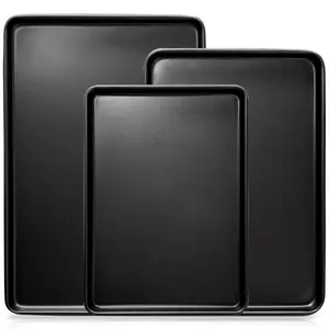 Set of 3 Carbon Steel Baking Sheets (Small/Medium/Large) - Heavy-Duty Nonstick Cookie Sheets with Reinforced Edges for Even Heating, Suitable for Commercial Use and Ovens, Premium Quality, Dishwasher Safe