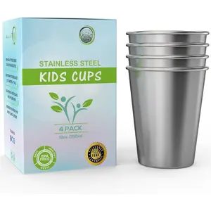 Stainless Steel Cups for  and Adult 12 oz - Metal  Cups stackable for  & Outdoor Activities,   Unbreakable  Metal Drinking Pint Glasses (4-Pack)