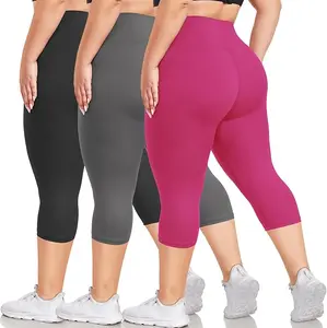 3 Pack Plus Size Leggings for Women X-Large-4X High Waisted Capri Leggings with Pockets for Women Tummy Control Yoga Pants Women