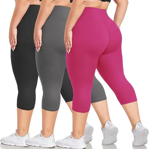 Women's 3-Pack Plus Size High Waist Sports Leggings - 1XL-4X, Body Shaping Tummy Control, Magic Stretch Cool-Dry Breathable Fabric, Pockets, Gymswear for Yoga
