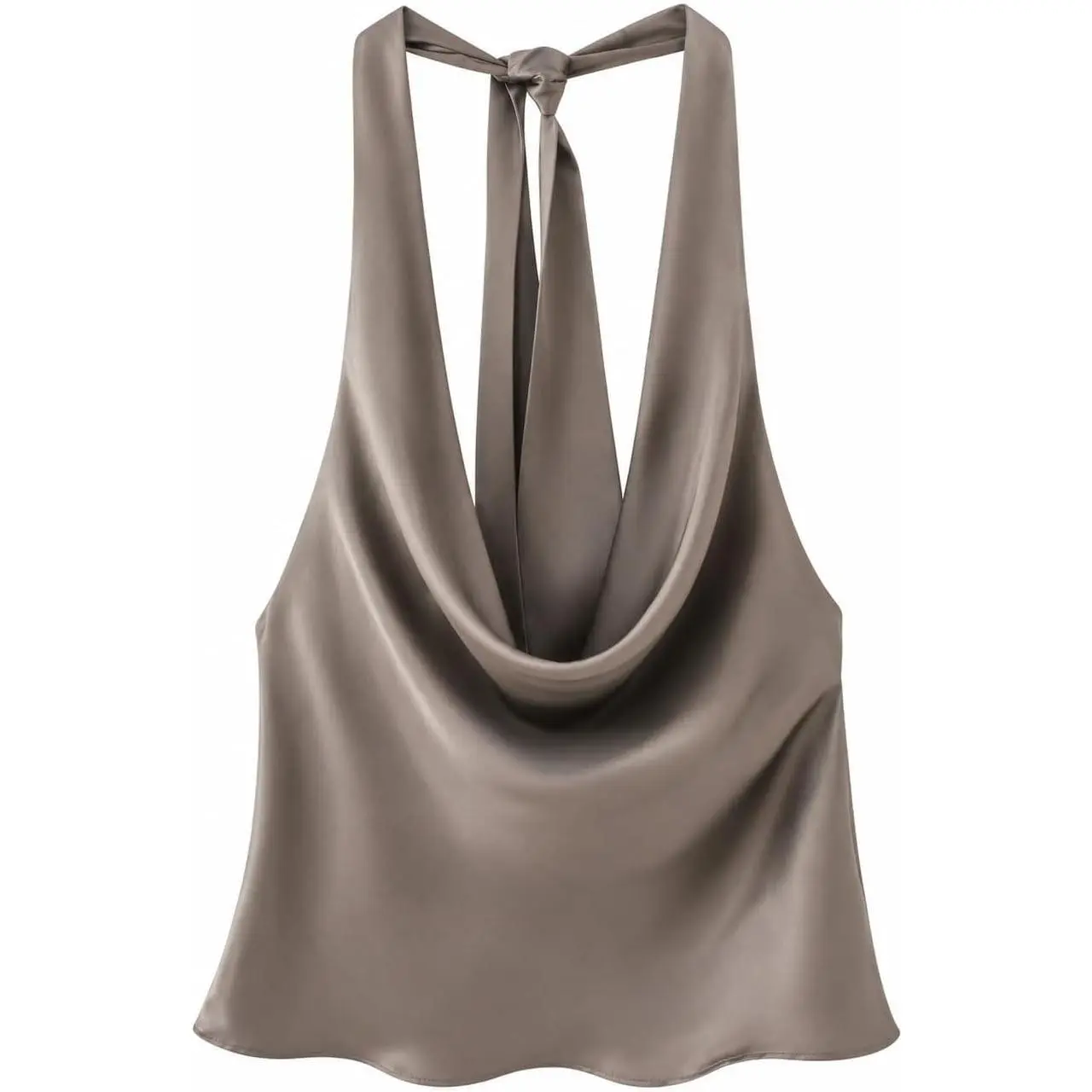 DOLGIEJ Collective Women's Satin Halter Sleeveless Tie Neck Blouse with Open Back
