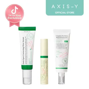 AXIS-Y Ultimate Glow-Up Kit - Dark Spot Correcting Glow Serum + Vegan Collagen Eye Serum + Complete No-Stress Physical Sunscreen Vegan Korean Skin Care Bundle