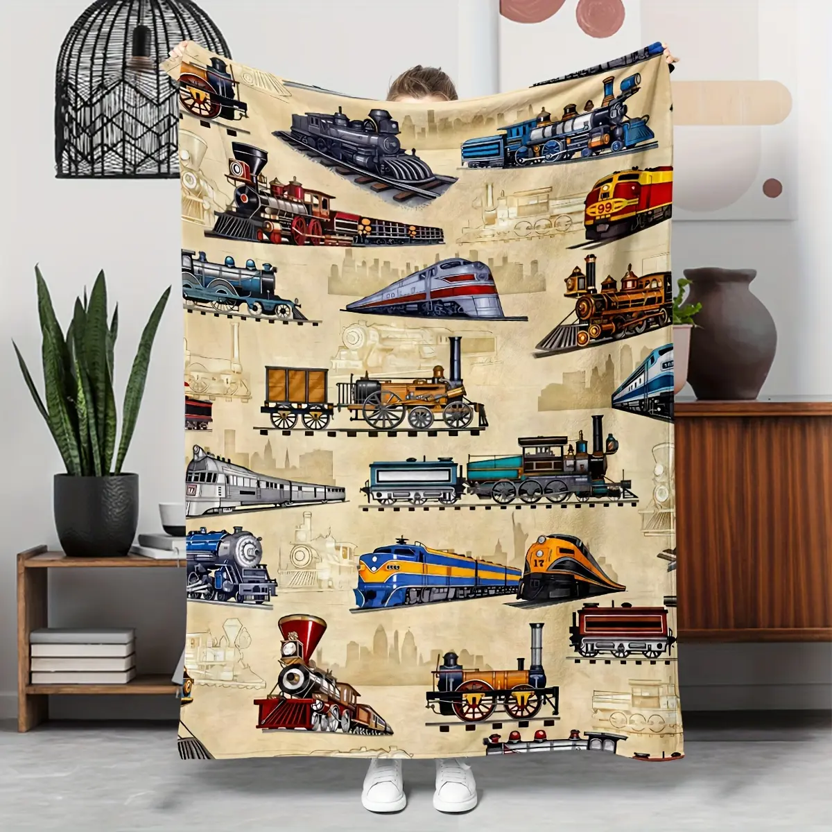 Vintage Train Blanket, Suitable for Sofa, Bed, Office Nap Blanket, for Outdoor Travel, Camping Throw Blanket, Oversized Soft and Comfortable Blanket