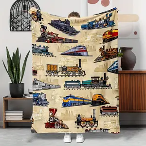 Vintage Train Blanket, Suitable for Sofa, Bed, Office Nap Blanket, for Outdoor Travel, Camping Throw Blanket, Oversized Soft and Comfortable Blanket