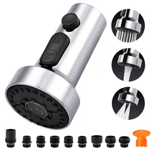WOWOW Kitchen Faucet Head Replacement - 3-Function Faucet Sprayer Attachment, 9 Adapters, Polished Chrome Finish