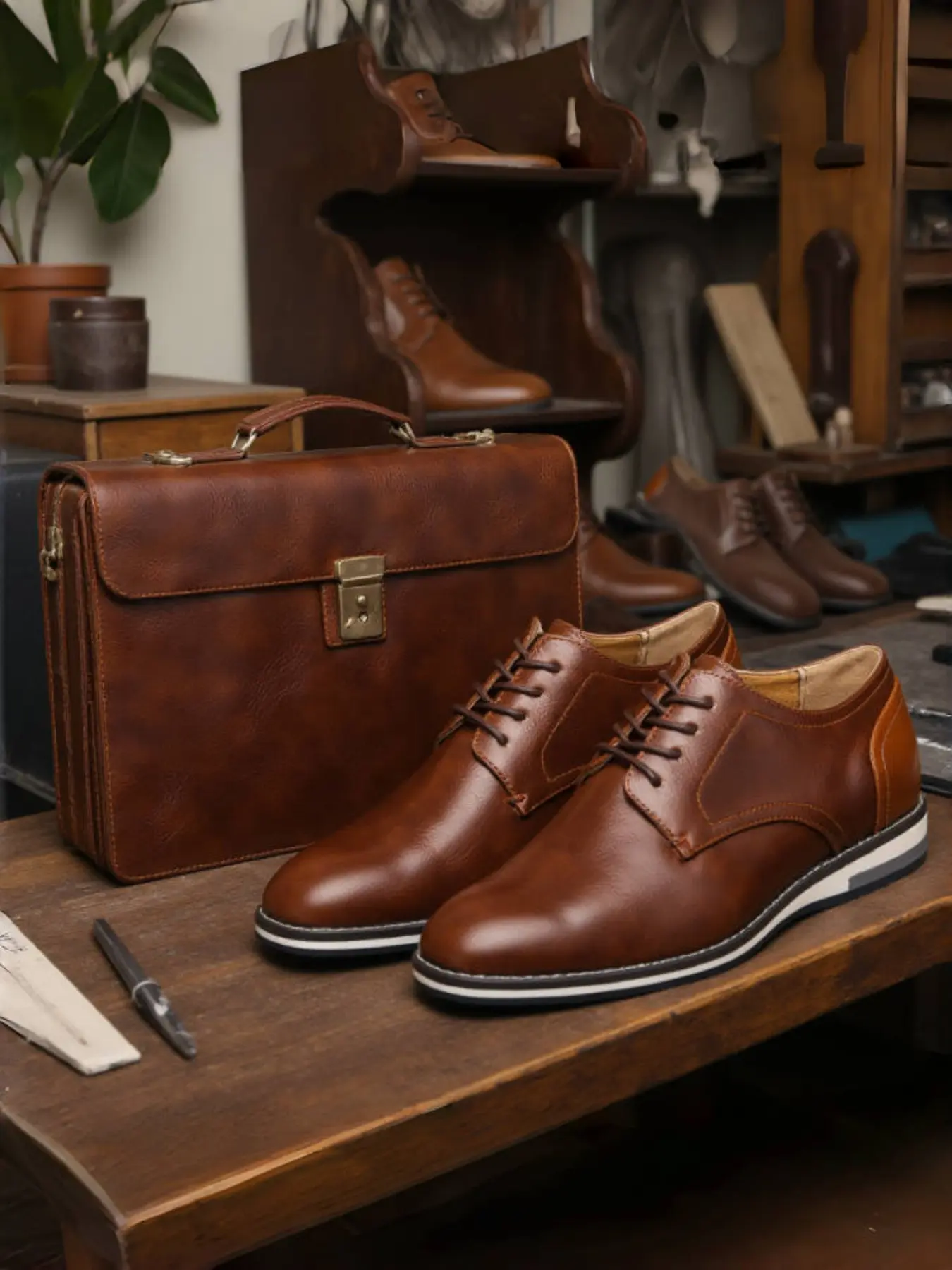 Men's Business Casual PU Leather Derby Shoes, Anti-Slip Sole, Breathable Lining, Low Top Medium Width, All Season Wear, Office Commuting Shoes, Business Casual Oxfords, Business Casual Footwear
