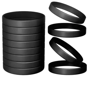 12 Pieces Silicone Bracelets Black Color Blank Rubber Wristbands for Adults Teen Party Favors
