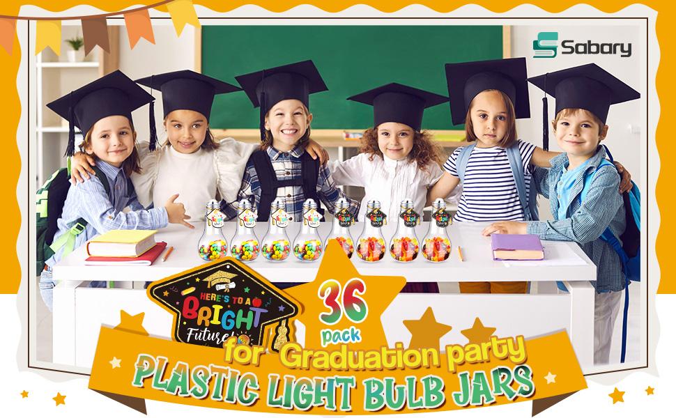36/48 Pcs Graduation Cap Candy Jars, Graduation Gifts Class of 2026 Plastic Light Bulb Jars with Graduation Cards, Bear Candy Jar with Graduation Cap with Tassel Grad Container Drinking Cups Fillable Drink Graduation Decoration Treat Grad Party Supplies