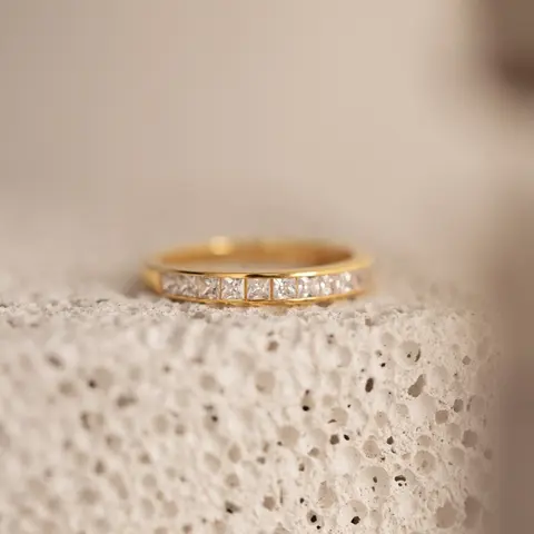 Evermore Diamond Band by Caitlyn Minimalist - 18K Gold Plated Crystal Eternity Ring - Dainty Wedding Band - Bridal Jewelry - Gift for Her