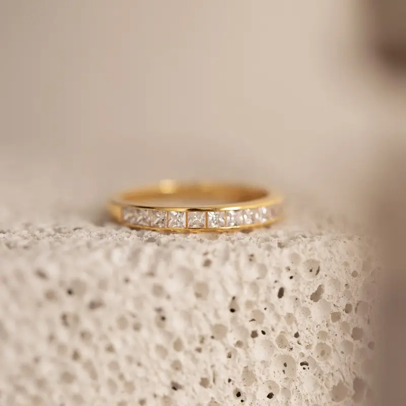 Evermore Diamond Band by Caitlyn Minimalist - 18K Gold Plated Crystal Eternity Ring - Dainty Wedding Band - Bridal Jewelry - Gift for Her