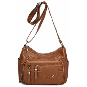 Multi Layer Crossbody Bag Women's PU Fabric Shoulder Bag with Adjustable Strap for Daily Travel & Storage Needs