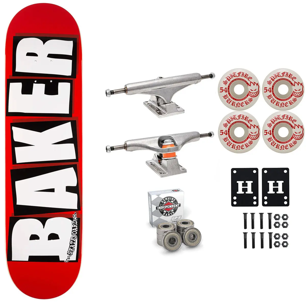Baker Skateboard Red/White OG Shape 8.0" Independent Spitfire Premium Kit