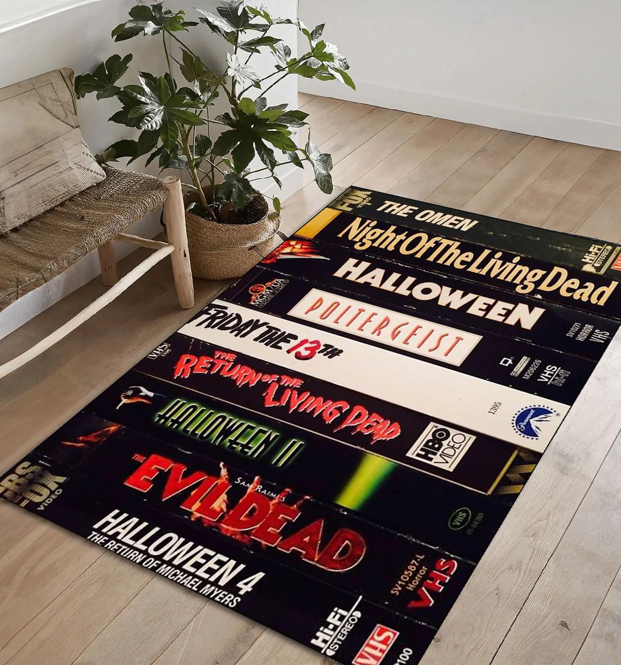 Retro Horror Movie VHS Area Rug - Themed Floor Covering for Horror Film Enthusiasts' Rooms