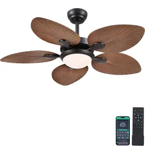Kviflon 44"/52'' Palm Leaf Ceiling Fan with Light, Tropical Indoor Outdoor Ceiling Fan, Remote & APP Control, Quiet 6-Speed DC Motor for Bedroom Patio Porch-8230
