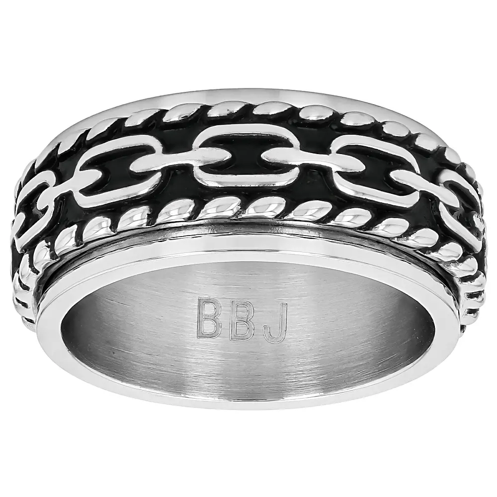 JTV Stainless Steel Chain & Rope Textured Spinner Band Ring