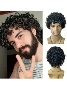 Men's Short Curly Wig, Fashionable Fiber High Temperature Wire Cap, Rose Net Wig, Perfect Holiday Gift, Daily Party Use, Synthetic Curly Wigs, Synthetic Material Wigs, Curled Wig