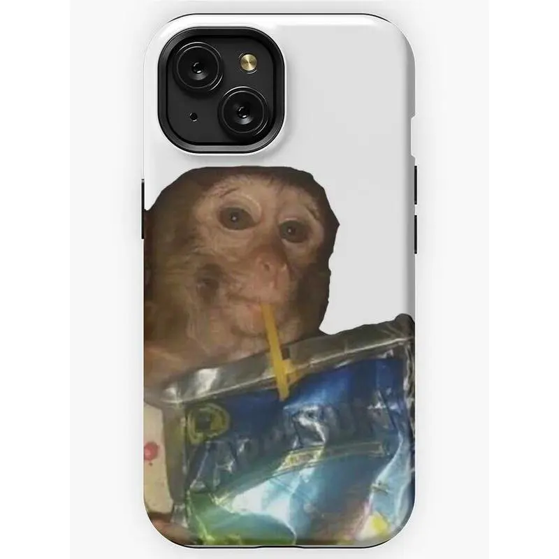 Monkey sipping caprisun meme Phone Case, Fun phone case Compatible with iPhone 17 Air 16 Plus 15 Promax Pro Max 14 13 12 11 & Samsung 22-25 Ultra Plus Fe EDGE Smartphone Cellphone