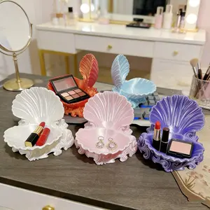 Wave-shaped base shell design light luxury desktop storage box, creative decorative storage and organization ornament gift