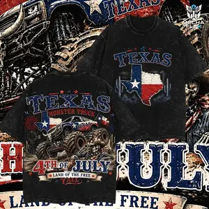 Monster Truck Independence day 250TH 4th of July Washed T-Shirt, Washed Hoodie For Men, Graphic Vintage Acid Wash Heavy Cotton Tee, Streetwear Football Oversized Cowboys Texas Mexican Fans, Made In US H75