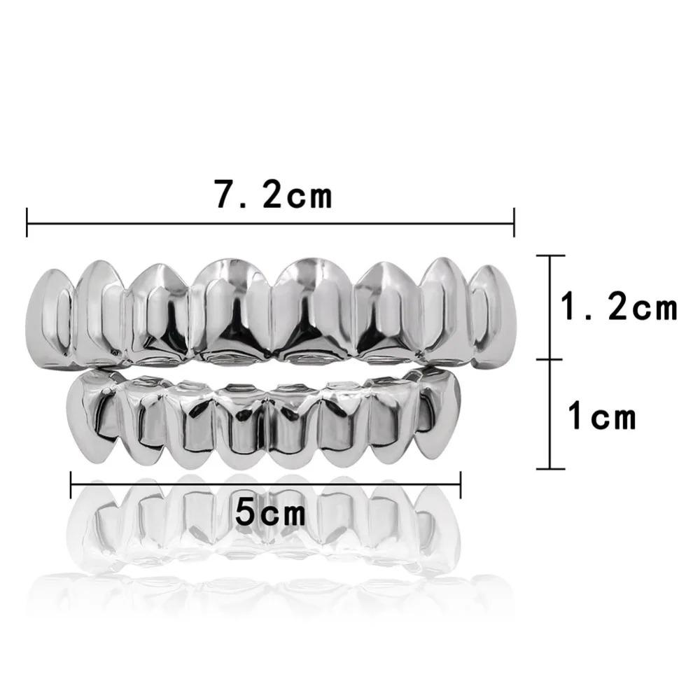 8/8 Hip Hop Teeth Grillz Set Gold Silver Color Top &  Bottom Body Jewelry  Punk Cosplay Party Tooth Grills Gifts
