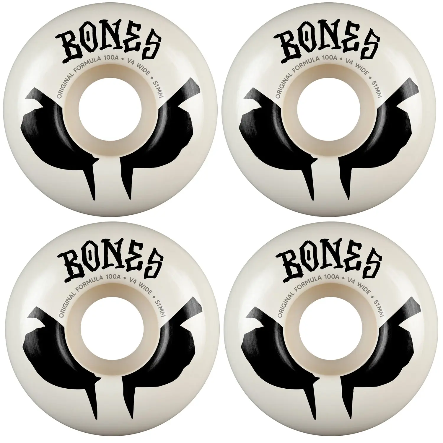 Bones Skateboard Wheels 51mm Original Formula 100A V4 Wides White