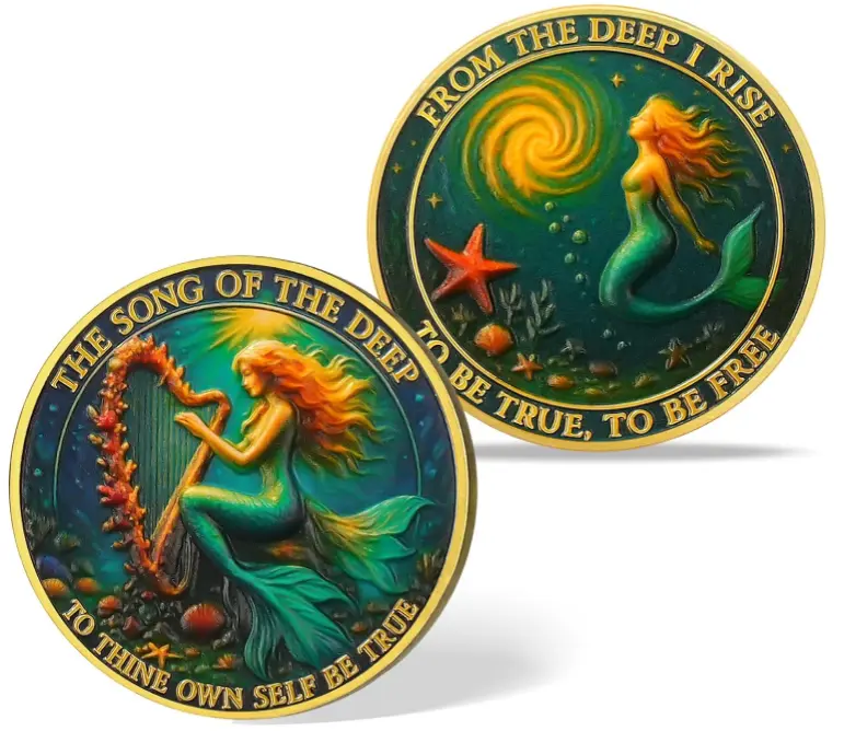 Mermaid Sobriety Coin "Song of The Deep" To Thine Own Self Be True, AA Recovery Medallion Self-Awareness Motivational Gift Men & Women | Home Decor, Lounge Accessories, Cool Room Decor, Men’s Room Decor
