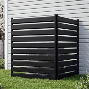 Heavy-Duty Galvanized Steel Privacy Fence Panel, 38"W x 42"H Outdoor Metal Privacy Screen for AC Unit, Trash Can, Pool Equipment, No-Dig Easy Installation, Black 2 Pack