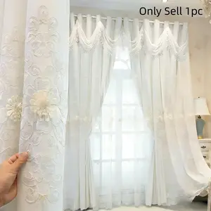 1pc French Luxury Double Layer Skirted Curtain, Integrated Sheer & Blackout, 100% Blackout Princess Style with Black Backing, Perfect for Bedroom, Kids Room & Living Room, Window Curtain, Home Decoration Curtain