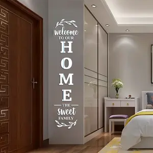 Welcome To Our Home Letter & Leaf Pattern Wall Sticker, Self-adhesive Reflective Decal, Wall Decor for Living Room, Bedroom, Bathroom, Ornaments