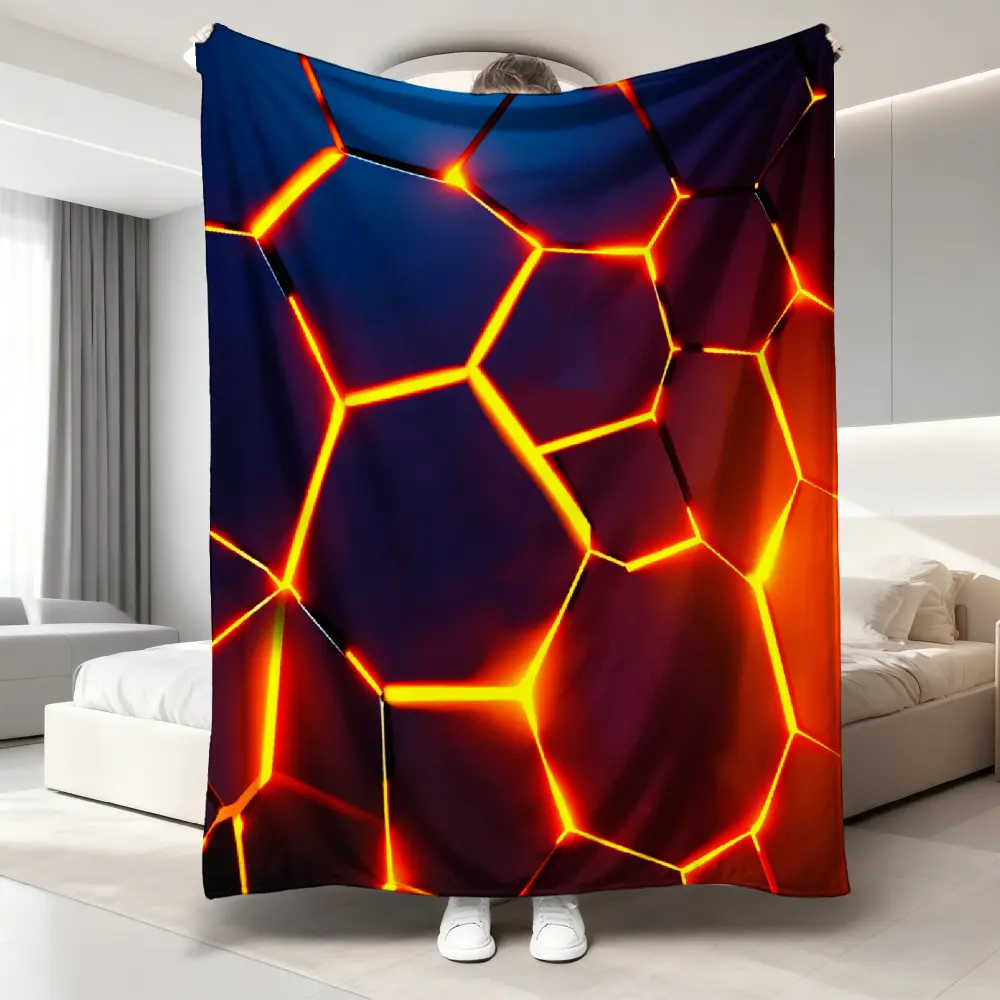 flannel materialFour Seasons Suitable Flannel Blanket Glowing Hexagon Pattern Design for Travel, Camping for Living Room, Office, bedroom Machine Washable 60x80 inDelicate, lightweight and breathable, lint-free, and pill-resistant.