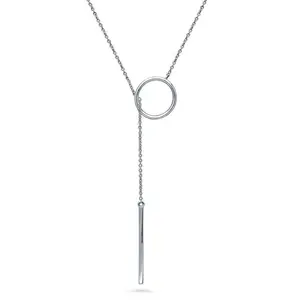 BERRICLE Sterling Silver Open Circle Bar Statement Lariat Necklace for Women