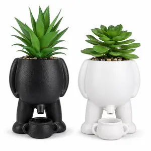 Funny Peeing Little Man Ceramic Succulent Planter, Novelty Plant Pot for Cactus and Small Plants, Decorative Indoor Outdoor Flower Pot for Balcony, Patio and Windowsill