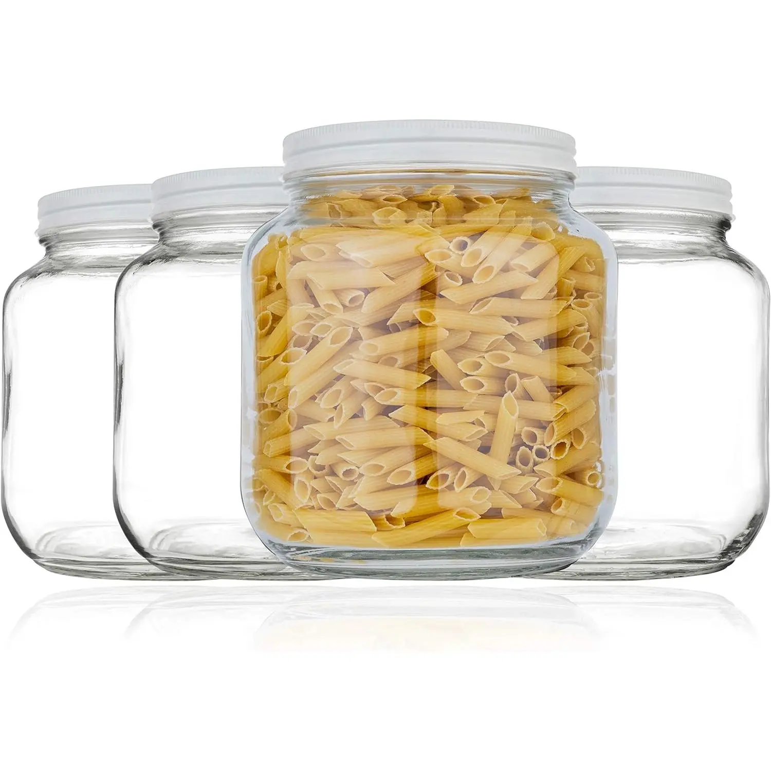 Half Gallon Mason Jar Wide Mouth with Airtight Metal Lid - Safe for Fermenting Kombucha Kefir - Curing Pickling, Storing and Canning -  Dishwasher Safe (White Lid, 4)
