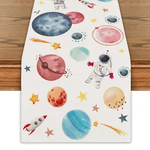 1 PC, Solar System Travel Space-Themed Table Runner, Astronaut, Rocket, Star Space Design, Solar System Theme Party Decoration, Simple Life Family Party Decoration