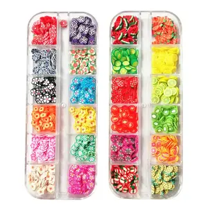 2 Boxes Fruit and Flower Shaped Nail Art Slices 3D Clay Slices,Mini Slices for DIY Crafts,Nail Art and Cellphone Decoration springtok