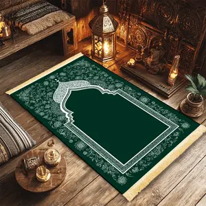 1pc Green Islamic Prayer Mat: 100% Polyester, Machine Washable, Indoor/Outdoor Use, Ideal for Pilgrimage & Meditation, Wall Art, Muslim Prayer Rugs