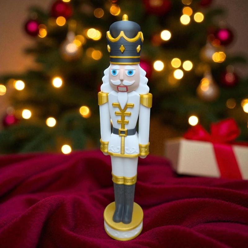 The Kit Kiln Ornate White & Gold Chunkable Nutcracker Classic Holiday Shimmering Plastic Figure 12 Inches Tall for Christmas Gift Giving