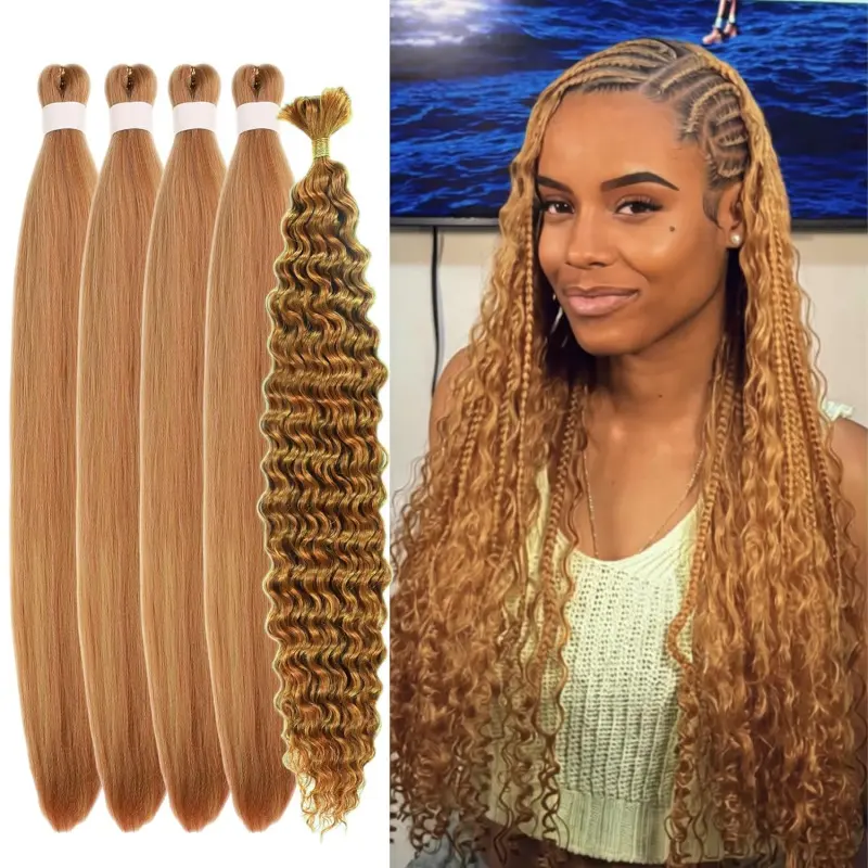 Amber Blonde Braiding Hair Pre Stretched Curly Deep Wave BOHO Bohemian Knotless Braids Fulani Style Hypoallergenic Non-Toxic EZ Braid Synthetic Hair Extensions2026