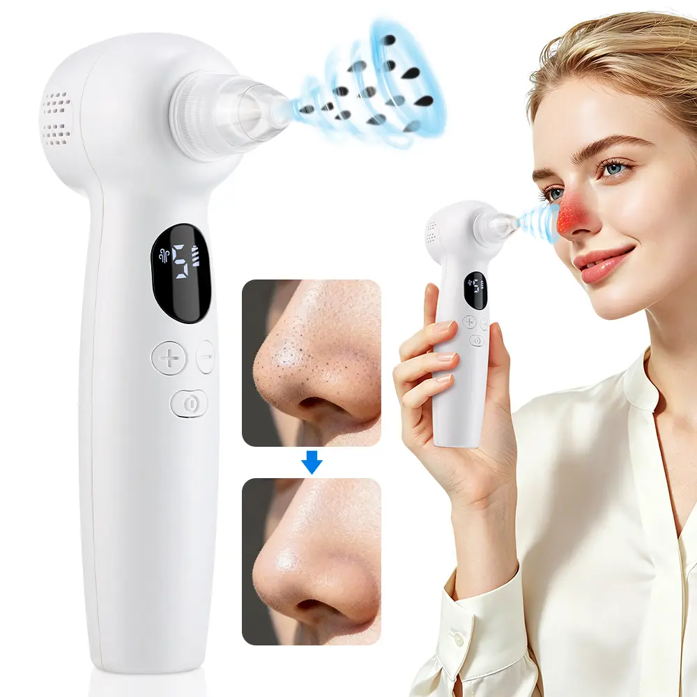 Multifunctional Blackhead Remover Vacuum with Hot Compress, 5 Suction Levels & 3 Heat Settings, Electric Pore Cleaner for Whiteheads, Excess Oil & Clogged Pores