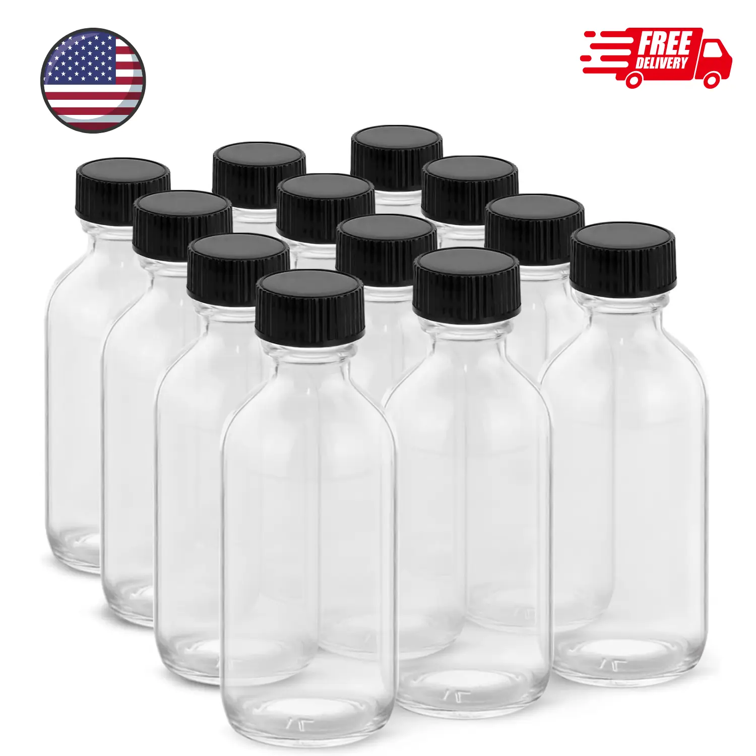 2OZ Small Glass Bottles with Lids and Funnels, 60ml