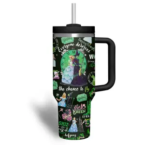 STORMMECH Wicked Music 40oz Portable Insulated Beverage Tumbler Water Bottle - Cartoon Design, Double-Wall Vacuum Stainless Steel, Leak-Proof Straw Lid with Handle, 12H Hot/24H Cold Insulation, Washable Valentine Gift