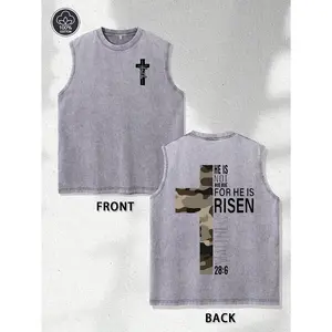 Cross, God, Jesus, Christianity, Men's Pure Cotton, 230g High-Quality Fabric, Wax-Dyed Stone Washed Vintage Vest, Soft and Comfortable Round Neck Sleeveless Vest